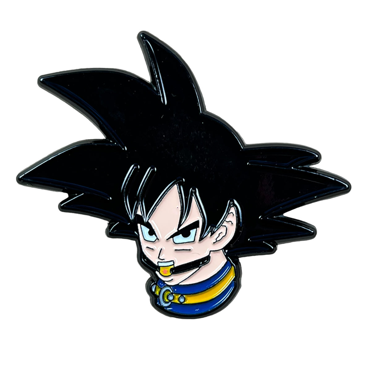 Geeky & Kinky Gogh Queue Enamel Pin Gogh Queue enamel pin with black-haired character and blue yellow collar