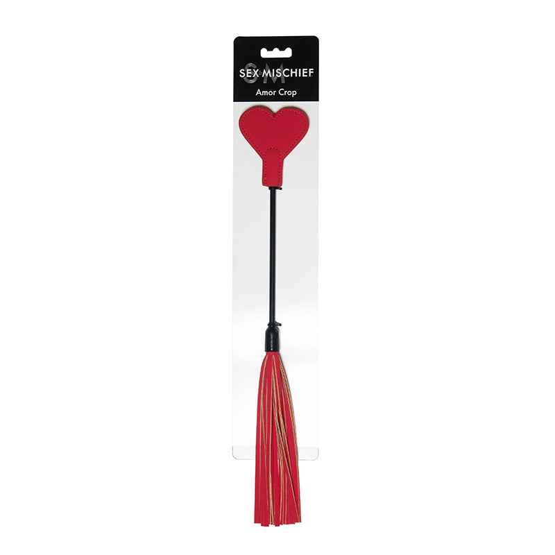 Sportsheets Sex & Mischief Amor Crop Heart-Shaped Dual-Ended Flogger Red Sportsheets Amor black crop with red heart tip and tassels