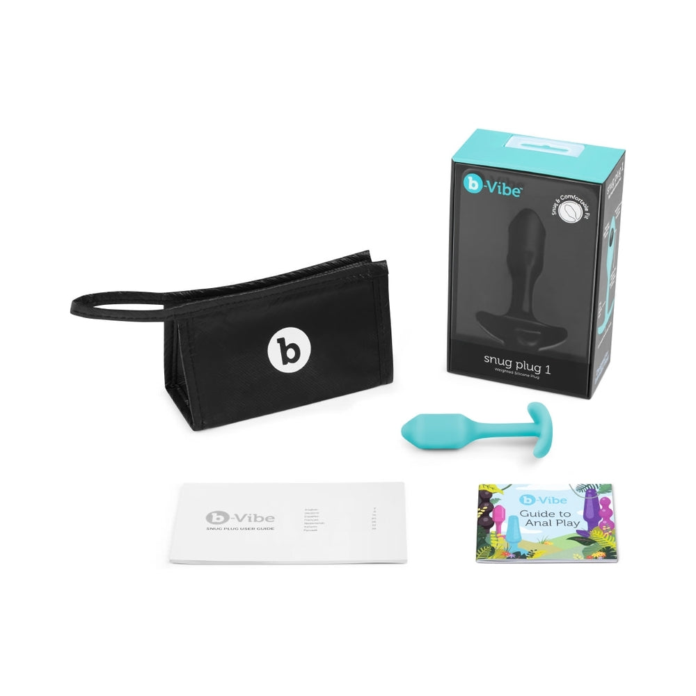 b-Vibe Snug Plug 1 Weighted Silicone Anal Plug Mint Mint b-Vibe Snug Plug 1 with box, pouch and guide