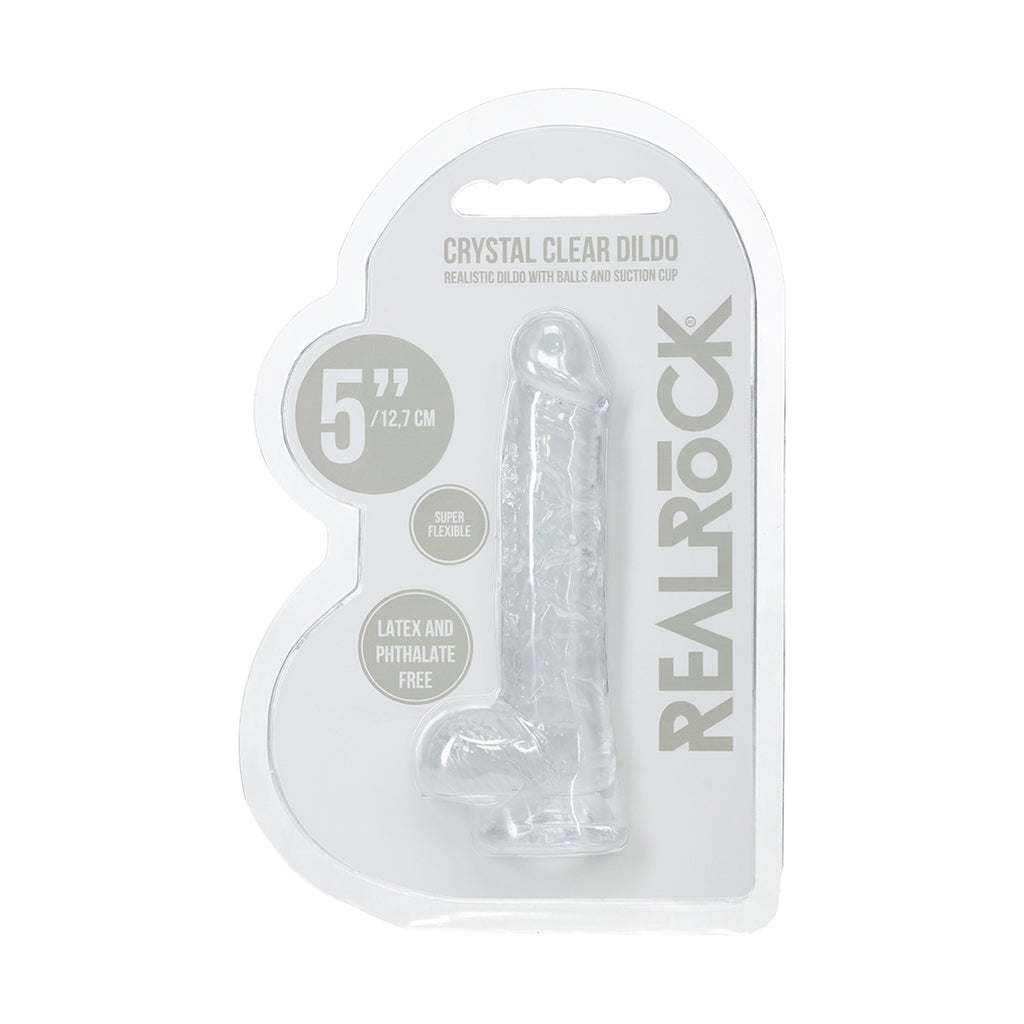 RealRock Realistic 5 in. Dildo with Balls Clear RealRock 5-inch crystal-clear dildo with balls in retail pack