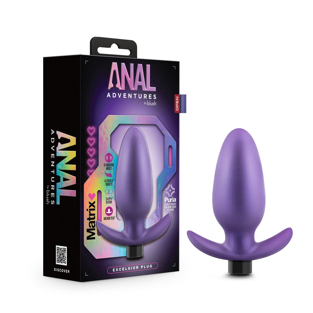 Anal Adventures Matrix Excelsior Plug Astro Violet purple Matrix Excelsior plug with winged curved base and retail box