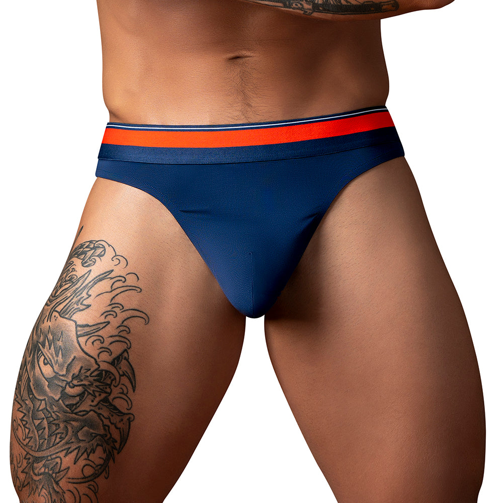 Male Power Soo Comfy Thong Navy L/XL Front view of Navy Male Power Soo Comfy Thong L/XL