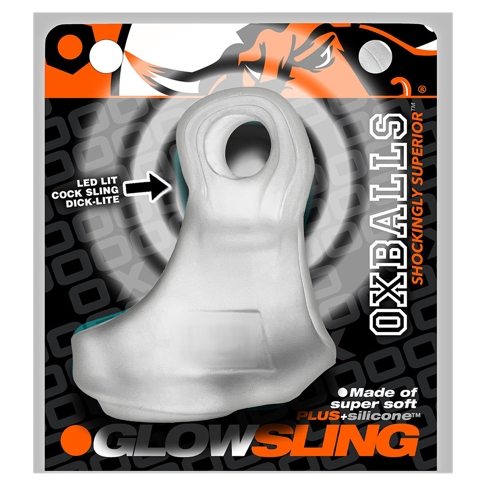 OxBalls Glowsling Cocksling Led Clear Ice clear OxBalls Glowsling cocksling with top LED opening on black retail card