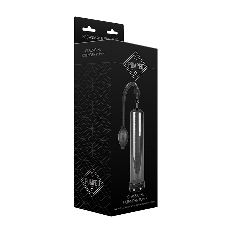 Pumped Classic XL Extender Penis Pump Black Shots Pumped Classic XL Black Extender Pump in carton