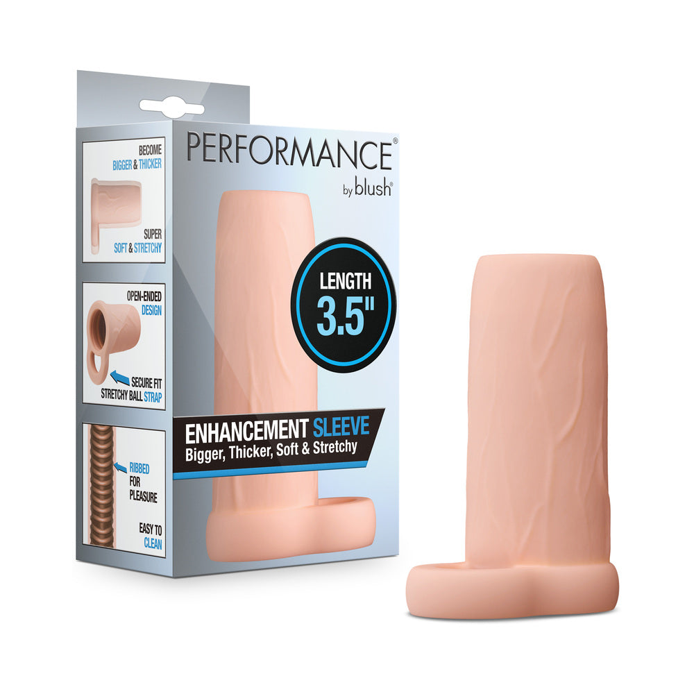 Performance 3.5 in. Enhancement Sleeve Blush Performance 3.5-inch enhancement sleeve beside its gray retail package