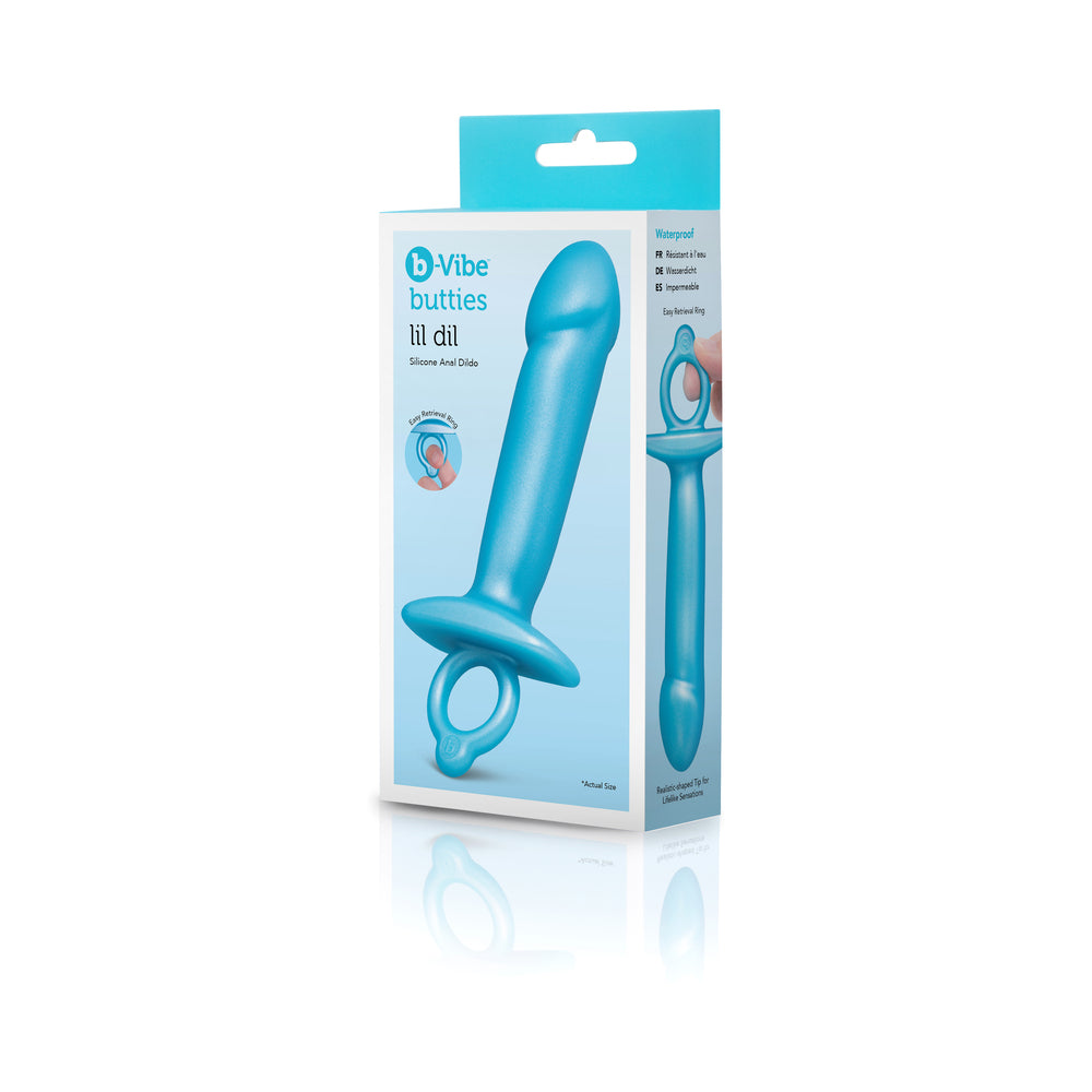 b-Vibe Butties Lil Dil Silicone Anal Dildo b-Vibe Butties Lil Dil blue silicone dildo in retail box