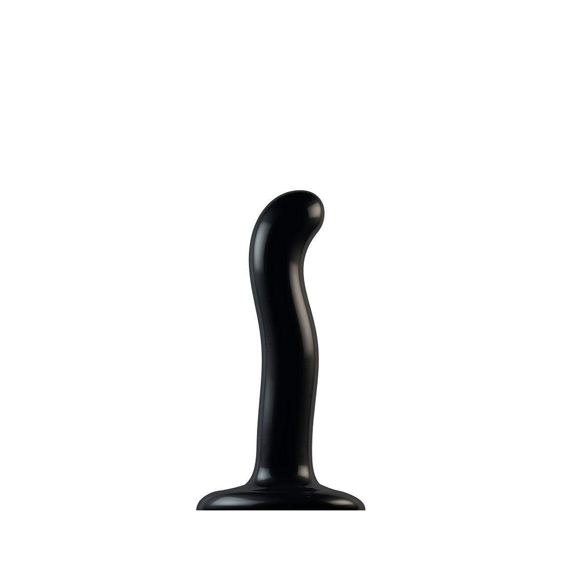 Strap-On-Me P&G-Spot Dildo Black Small small black Strap-On-Me P&G-Spot dildo standing on heart-shaped base