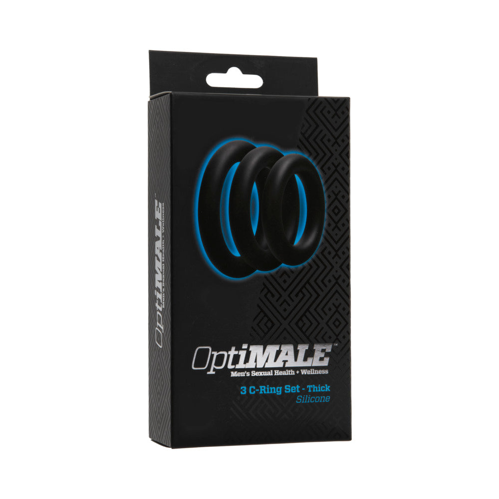 OptiMALE - 3 C-Ring Set - Thick Black Doc Johnson OptiMALE Thick Ring Set black retail box with blue ring graphic