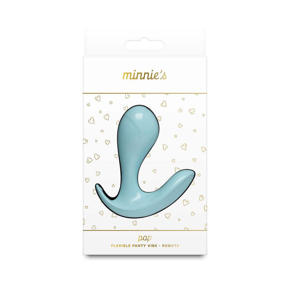 Minnie''s Pop Remote Blue Minnie's Pop blue remote vibrator inside the white hanging retail box