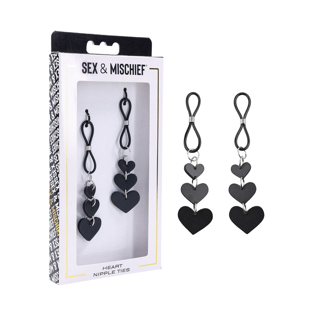 Sportsheets Sex & Mischief Heart Nipple Ties pair of black Sex & Mischief ties with three heart dangles each
