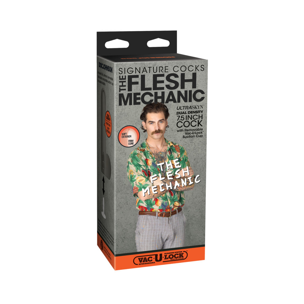 Signature Cocks The Flesh Mechanic 7.5 in. ULTRASKYN Vac-U-Lock Dildo Flesh Mechanic 7.5-inch Signature Cock ULTRASKYN dildo in gray package