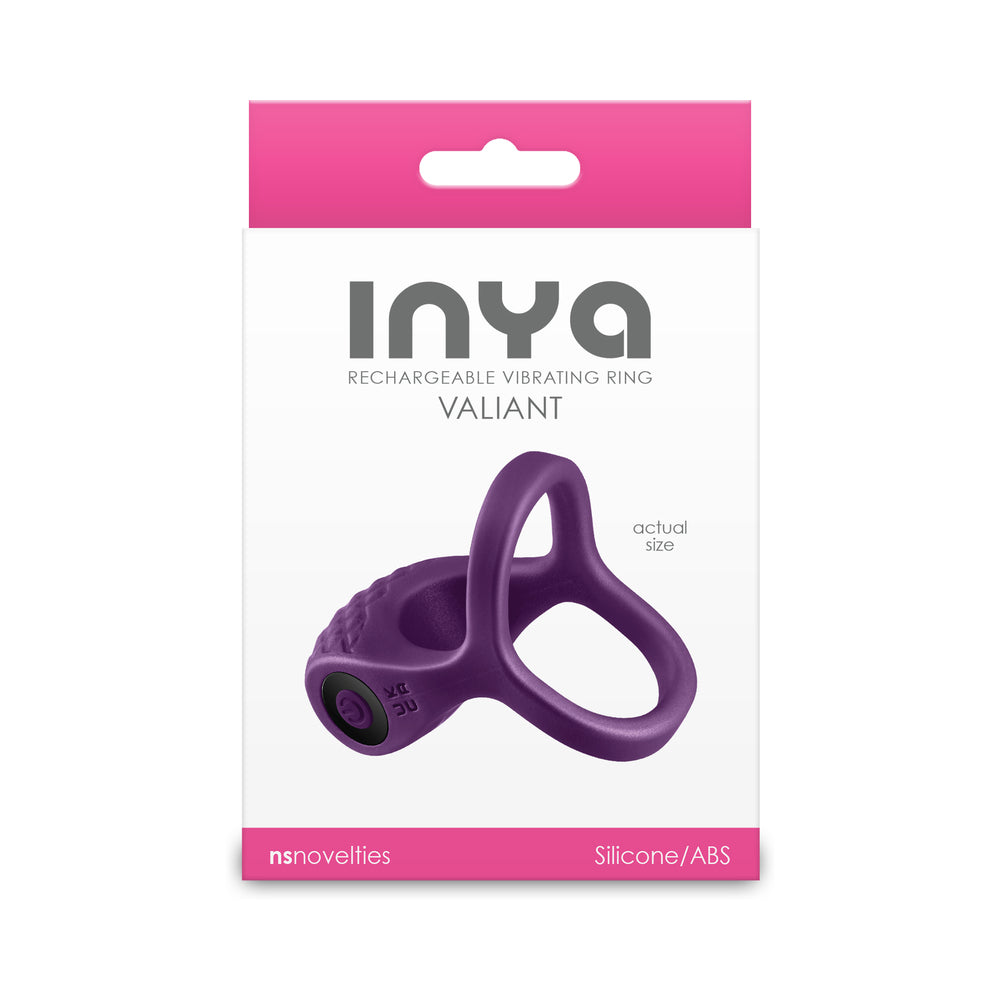 INYA Valiant Rechargeable Vibrating Ring Berry Berry-purple INYA Valiant dual-loop vibrating ring on white and pink box