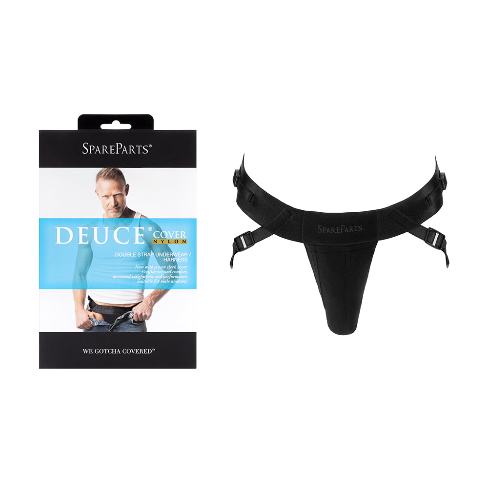 SpareParts Deuce Cover Underwear Harness Black (Double Strap) Size B Nylon black Size B SpareParts Deuce Cover double-strap harness beside retail package