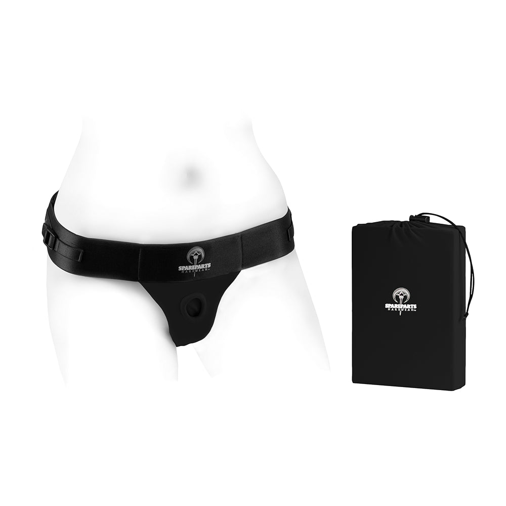 SpareParts Theo Single Strap Harness Black Size B Black Theo size B harness beside drawstring storage pouch