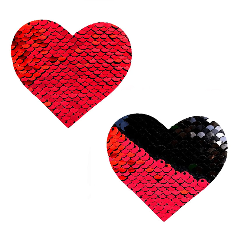 Neva Nude Pasty Heart Sequins Red To Black Pair of Neva Nude heart pasties with reversible red and black sequins