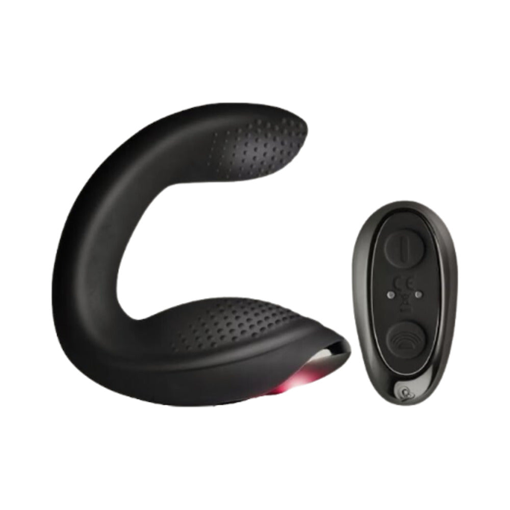 Rocks Off Rude-Boy Xtreme Black black curved Rocks-Off Rude-Boy Xtreme massager beside oval remote control