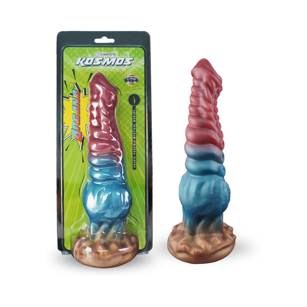 Camtoyz Dildo Arcana Camtoyz Arcana multicolor fantasy dildo beside illustrated retail package