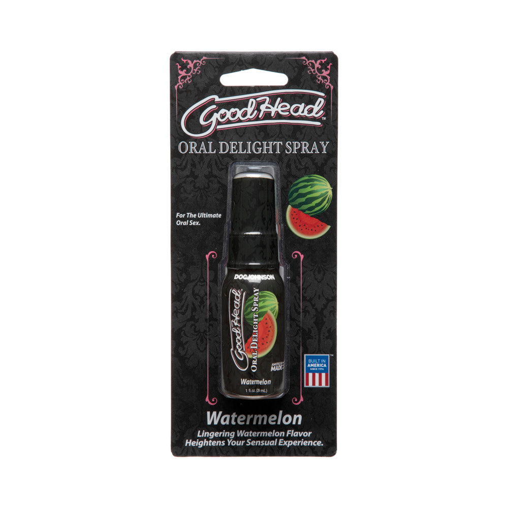 GoodHead Oral Delight 1 fl. Oz. Spray Liquid Watermelon Doc Johnson GoodHead Watermelon Oral Delight spray inside black retail card with matching fruit graphic