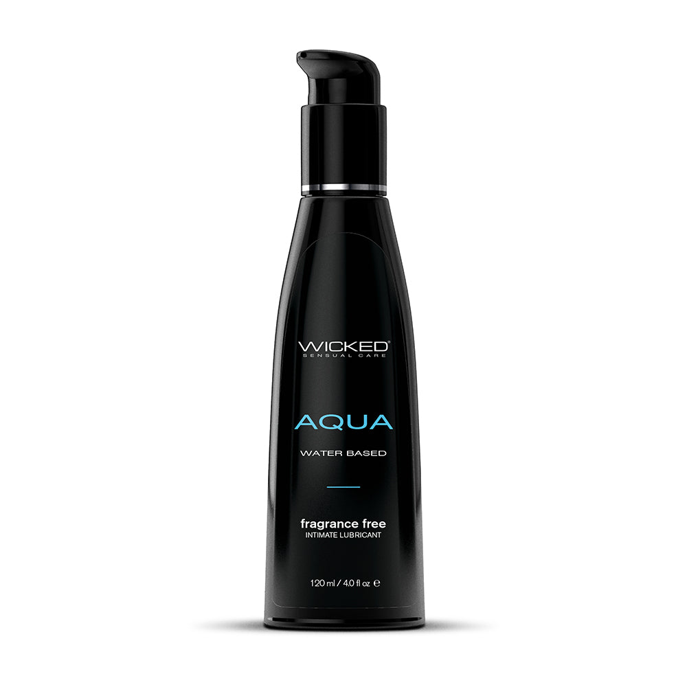 Wicked Aqua Water-Based Lubricant 4 oz. Wicked Aqua 4 oz tall black pump bottle front