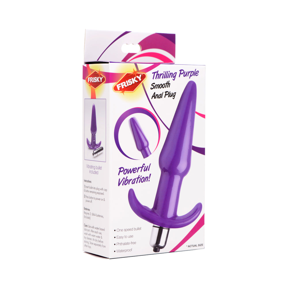 Frisky Thrilling Purple Smooth Anal Plug purple Frisky Thrilling anal plug with removable silver bullet pictured on box