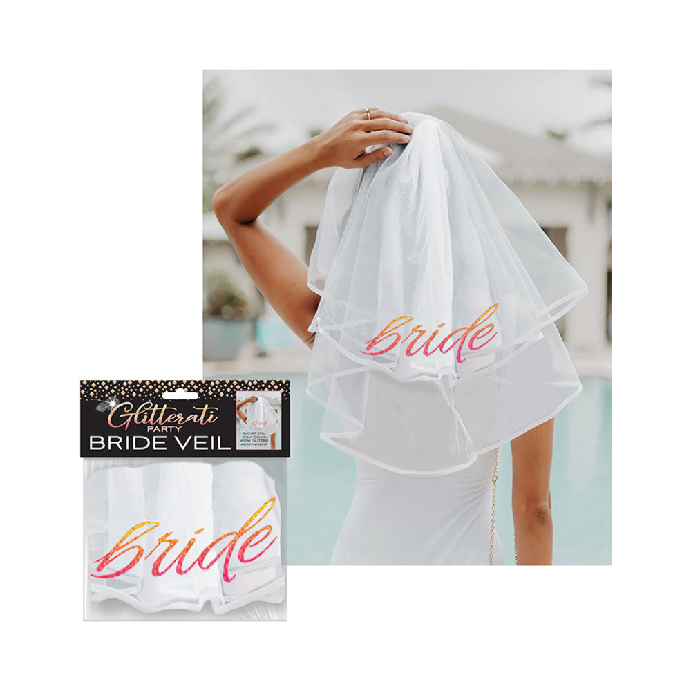 Glitterati Party Bride Veil White Glitterati Bride veil shown with packaged veil inset