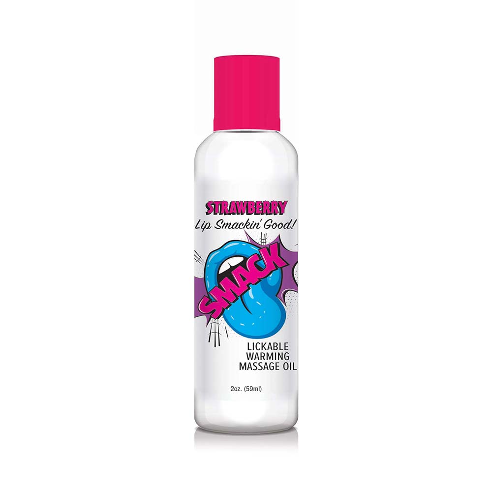 Smack Lickable Massage Oil Strawberry 2 oz. Smack Strawberry massage oil in clear bottle with pink cap