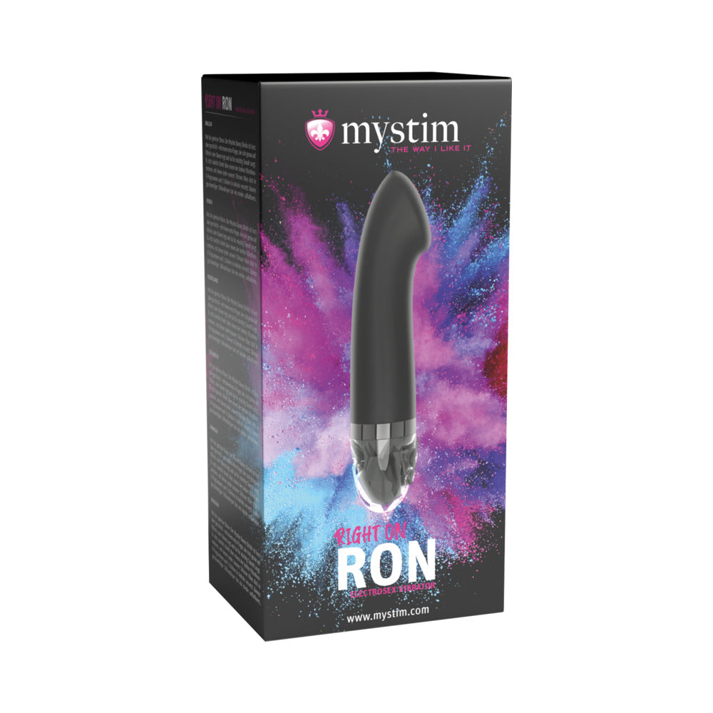 Mystim Right on Ron E-Stim Vibrator Black Mystim Right on Ron black vibrator in cosmic retail box