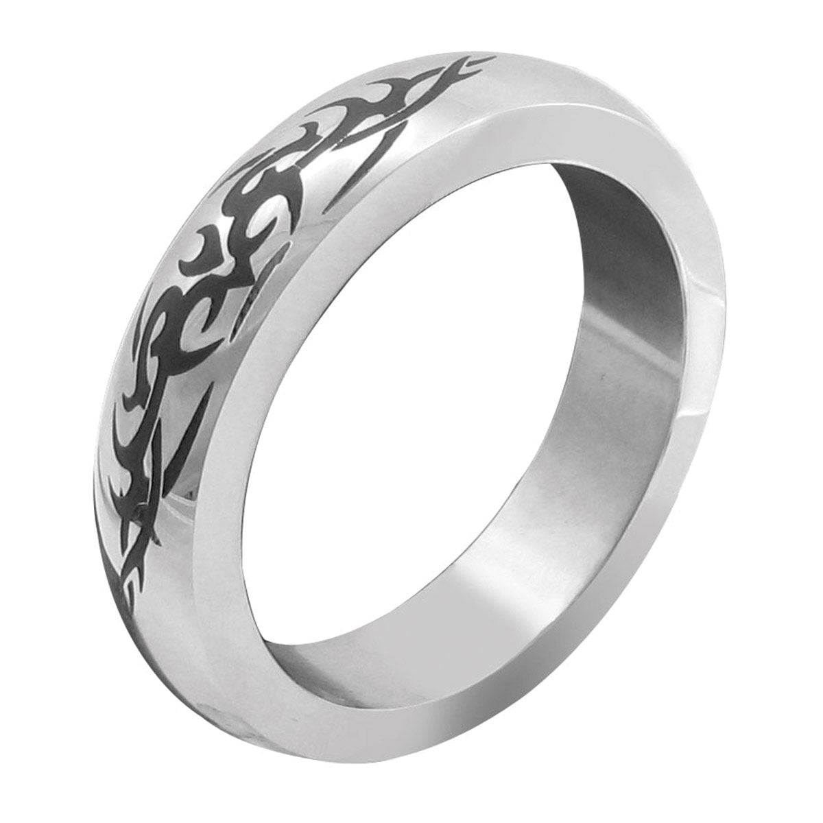 Tribal Steel Band 2 in. silver 2-inch steel band with black tribal pattern around outer edge