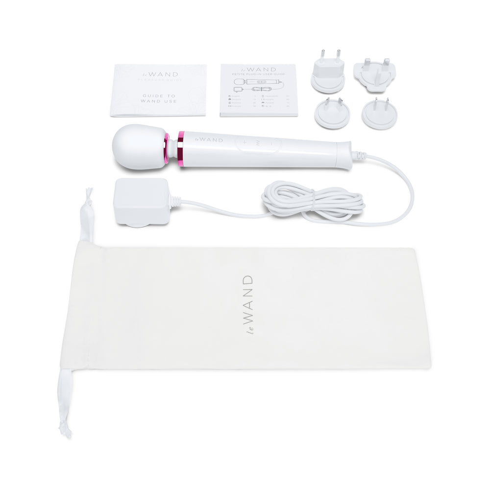 Le Wand Powerful Petite Plug-In White white Le Wand Powerful Petite with attachments cable cards and pouch