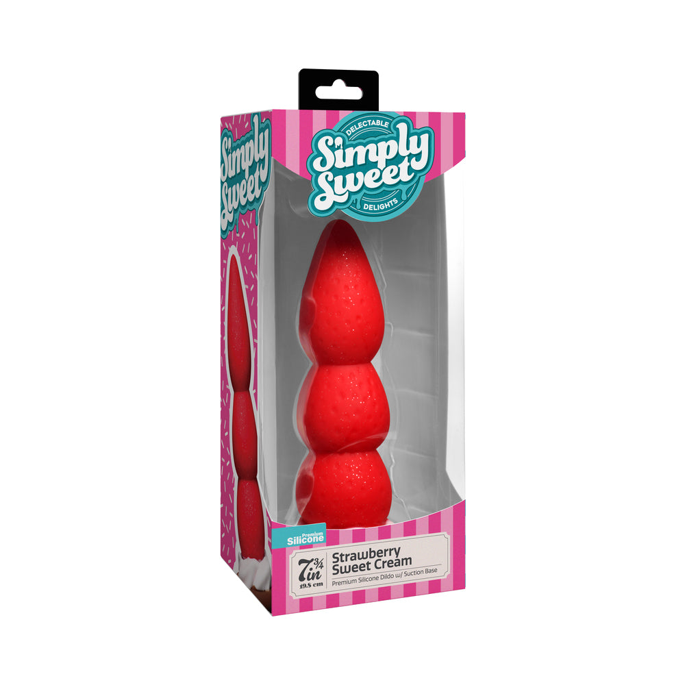 Simply Sweet Strawberry Sweet Cream Premium Silicone Dildo Simply Sweet Strawberry Sweet Cream silicone dildo inside turquoise retail package