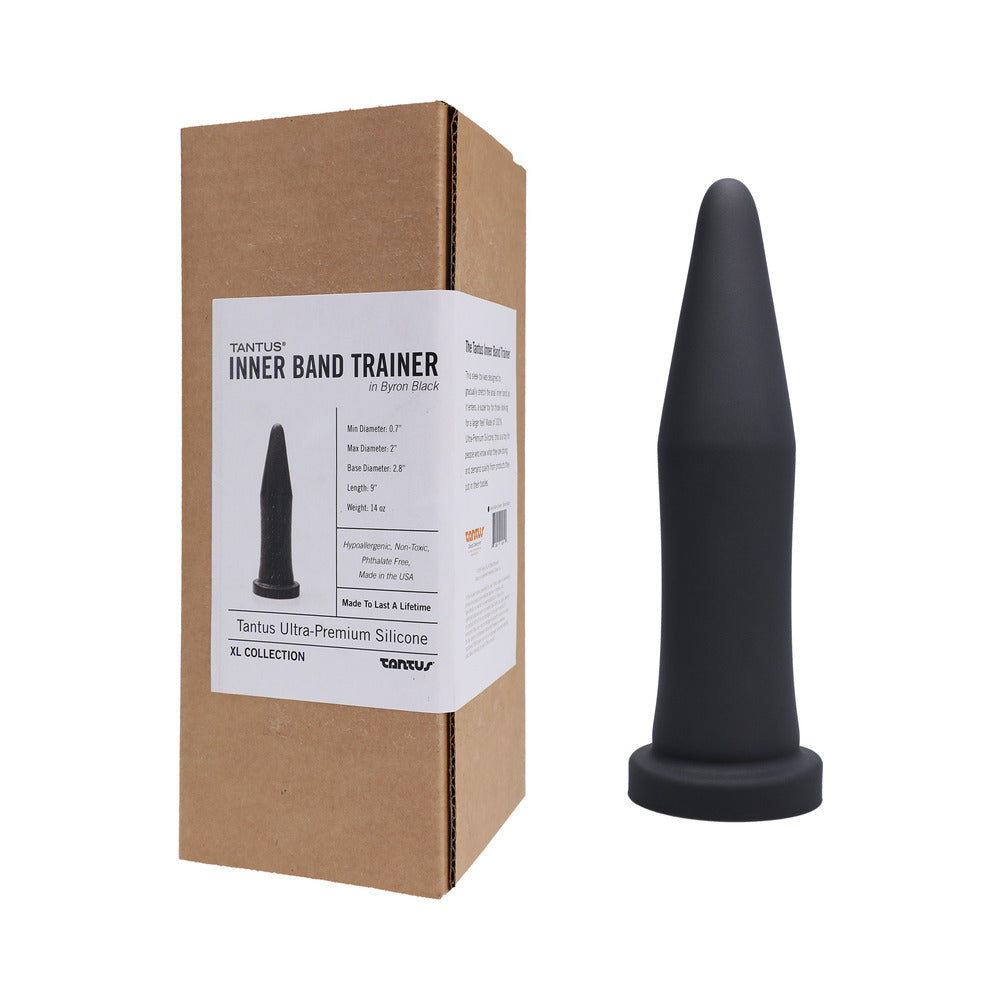 Tantus Inner Band Trainer Dildo Onyx (Box) Black Tantus Inner Band Trainer dildo beside labeled brown box