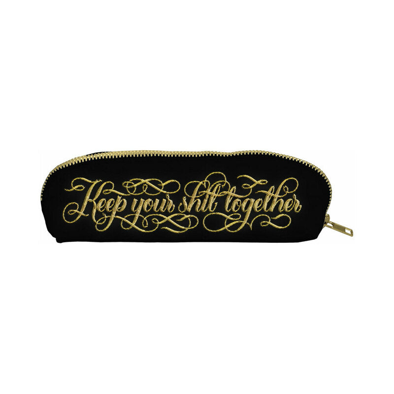 Calligraphuck Keep Your Shit Together Pouch black Keep Your Shit Together canvas pouch with gold zipper and script