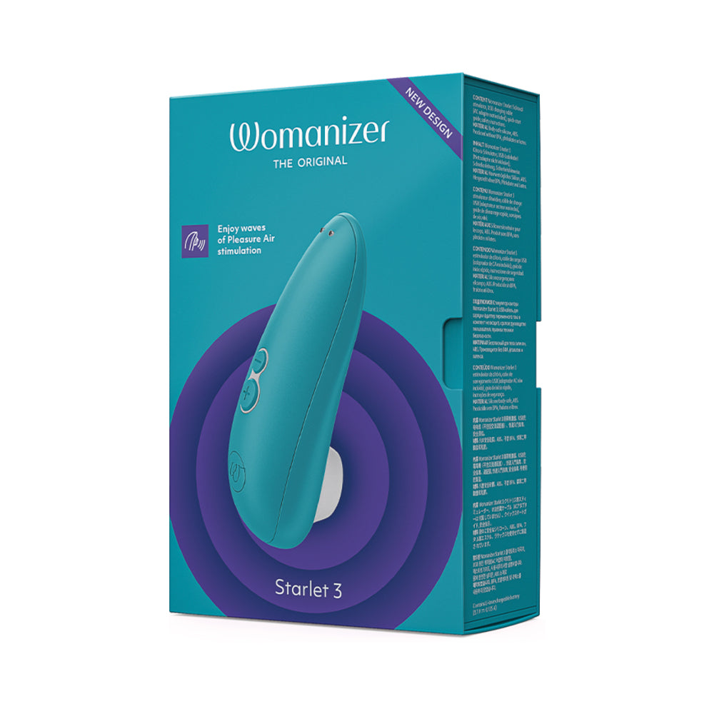 Womanizer Starlet 3 Rechargeable Silicone Compact Pleasure Air Clitoral Stimulator Turquoise Retail box for turquoise Womanizer Starlet 3 air stimulator