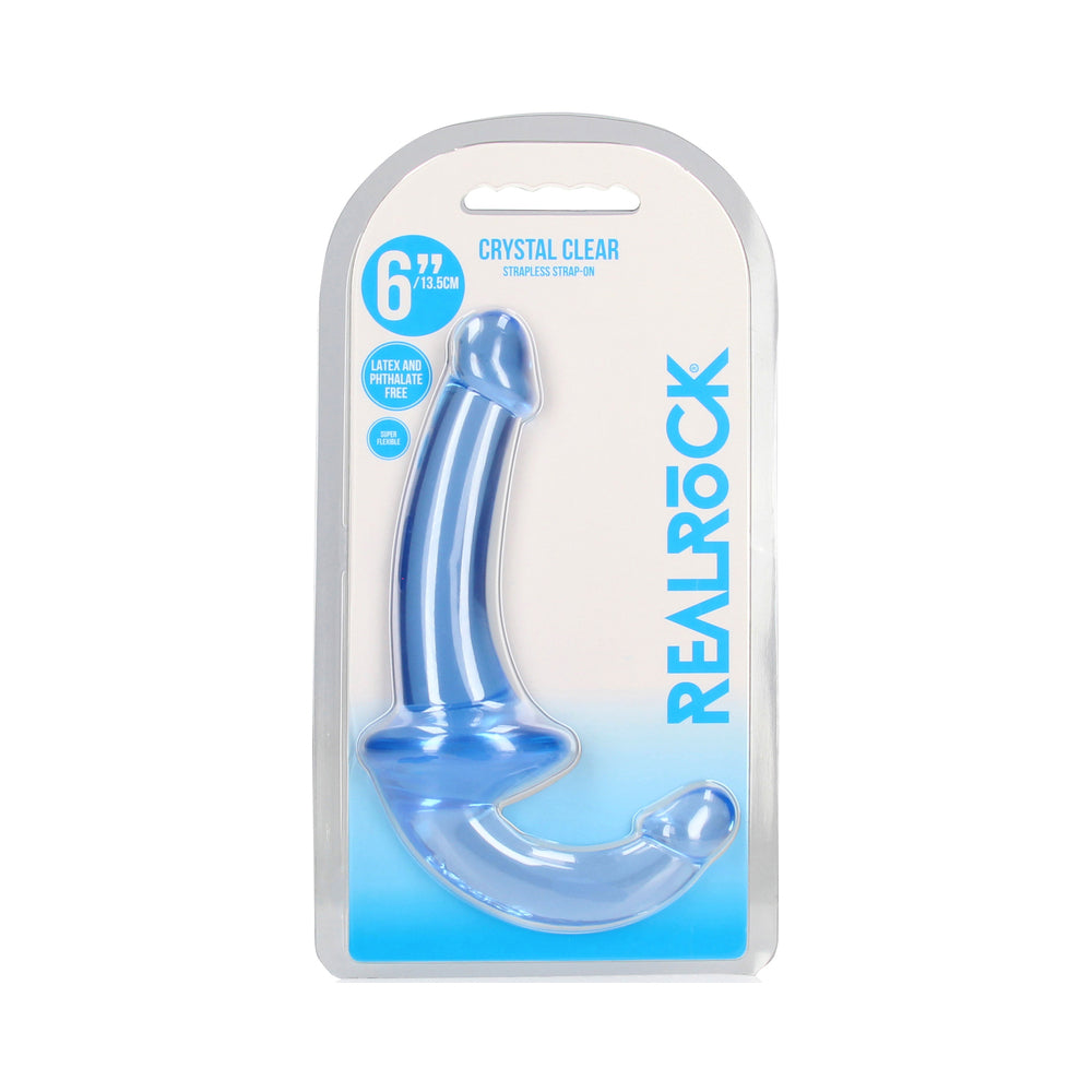 RealRock Crystal Clear 6 in. Strapless Strap-On Dildo Blue RealRock blue 6-inch strapless dildo retail pack