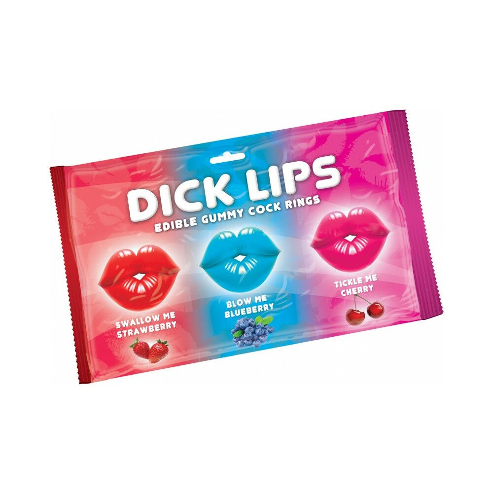 Dick Lips Edible Gummy Cock Rings 3-Pack Dick Lips Assorted Gummy Rings bright pink three-flavor retail packet