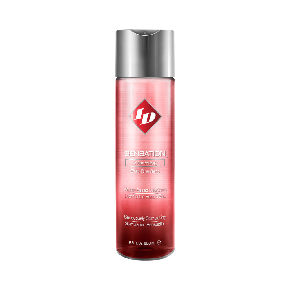ID Sensation Warming Water-Based Lubricant 8.5 oz. ID Sensation 8.5 oz tall transparent pink bottle with silver cap