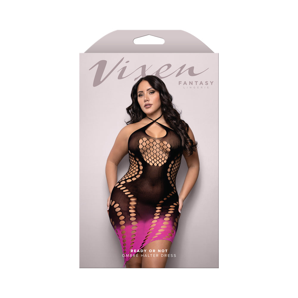 Fantasy Lingerie Vixen Ready Or Not Ombré Knit Asymmetrical Keyhole Halter Dress Black/Pink Queen Size Fantasy Lingerie Vixen Ready Or Not Ombré Knit Asymmetrical Keyhole Halter Dress Black/Pink Queen Size