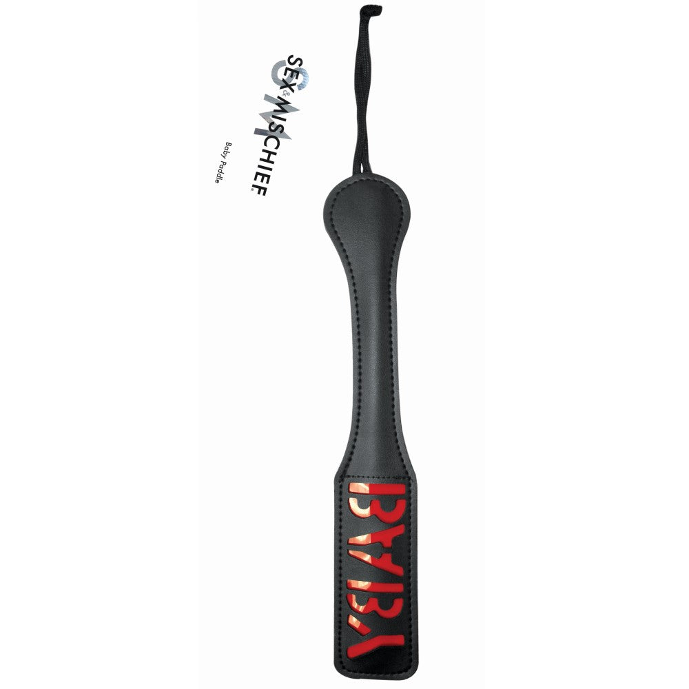 Sportsheets Sex & Mischief ''Baby'' Impression Paddle Sportsheets Baby Impression Paddle black oval paddle with red reversed lettering