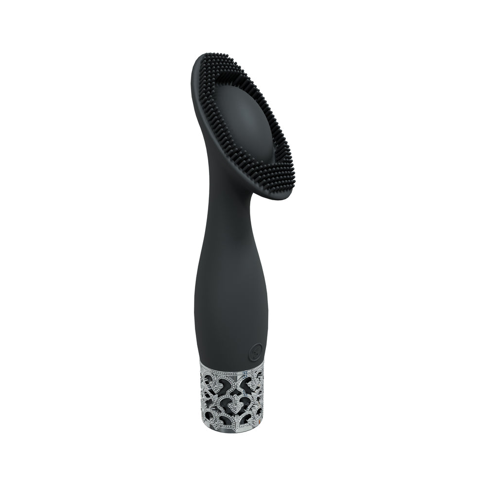 Royal Gems Duchess Silicone Rechargeable Vibrator Black black Royal Gems Duchess vibrator with wide textured head and patterned base