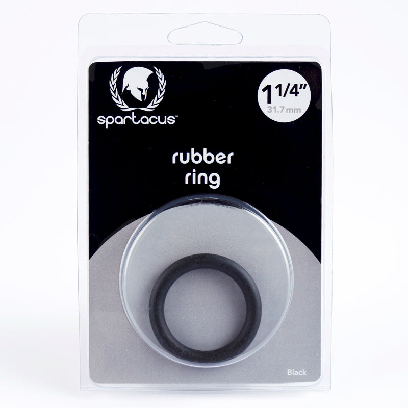 Spartacus Rubber Cock Ring 1.25in. (Black) Black 1.25-inch Spartacus rubber cock ring in clear black-backed retail packaging