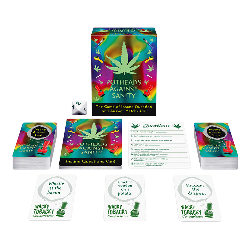Potheads Against Sanity Game Kheper Games Potheads Against Sanity illustrated box with cards and paper components