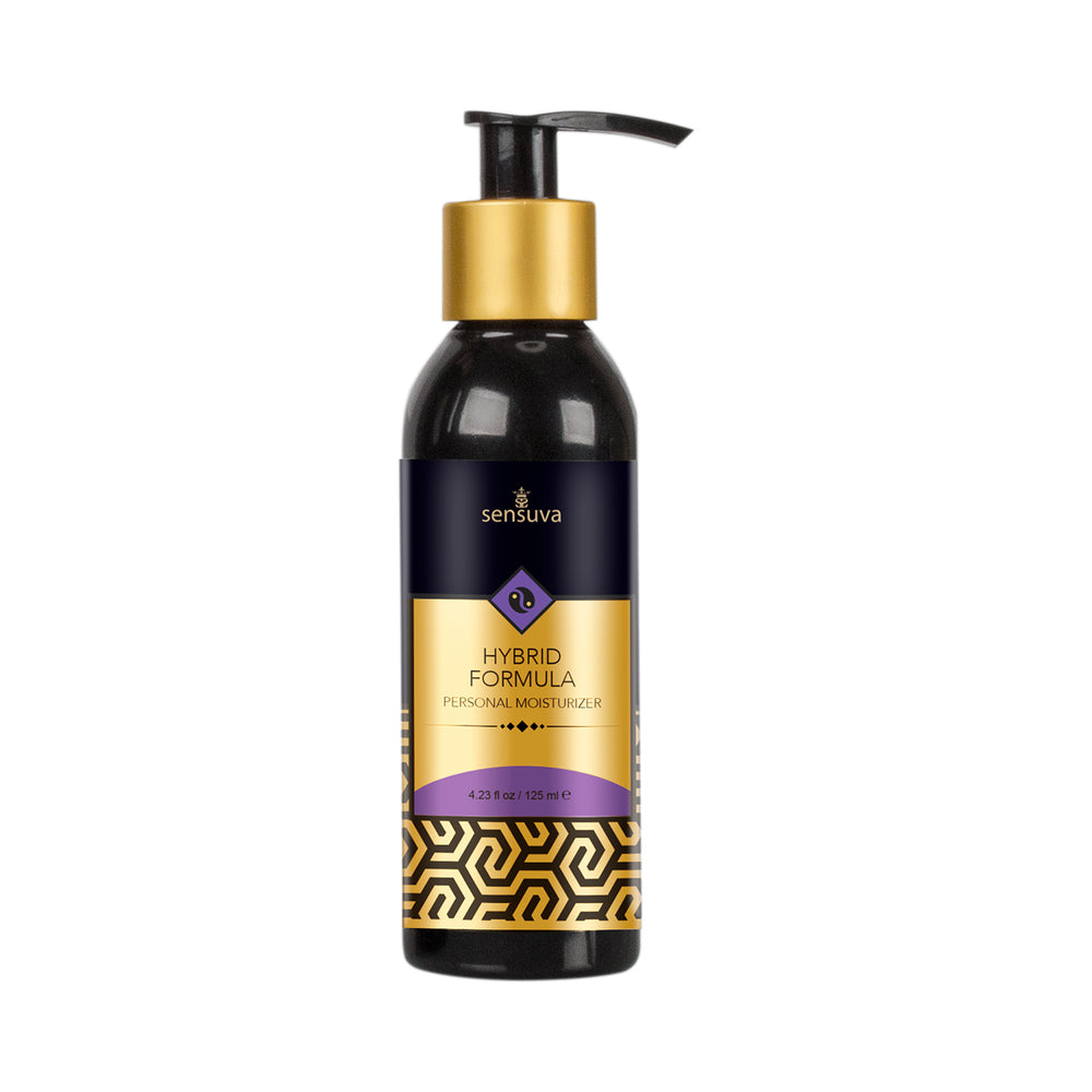 Sensuva Hybrid Personal Moisturizer 4.2 oz. Sensuva Hybrid Moisturizer 4.2 oz black pump bottle with purple and gold front label