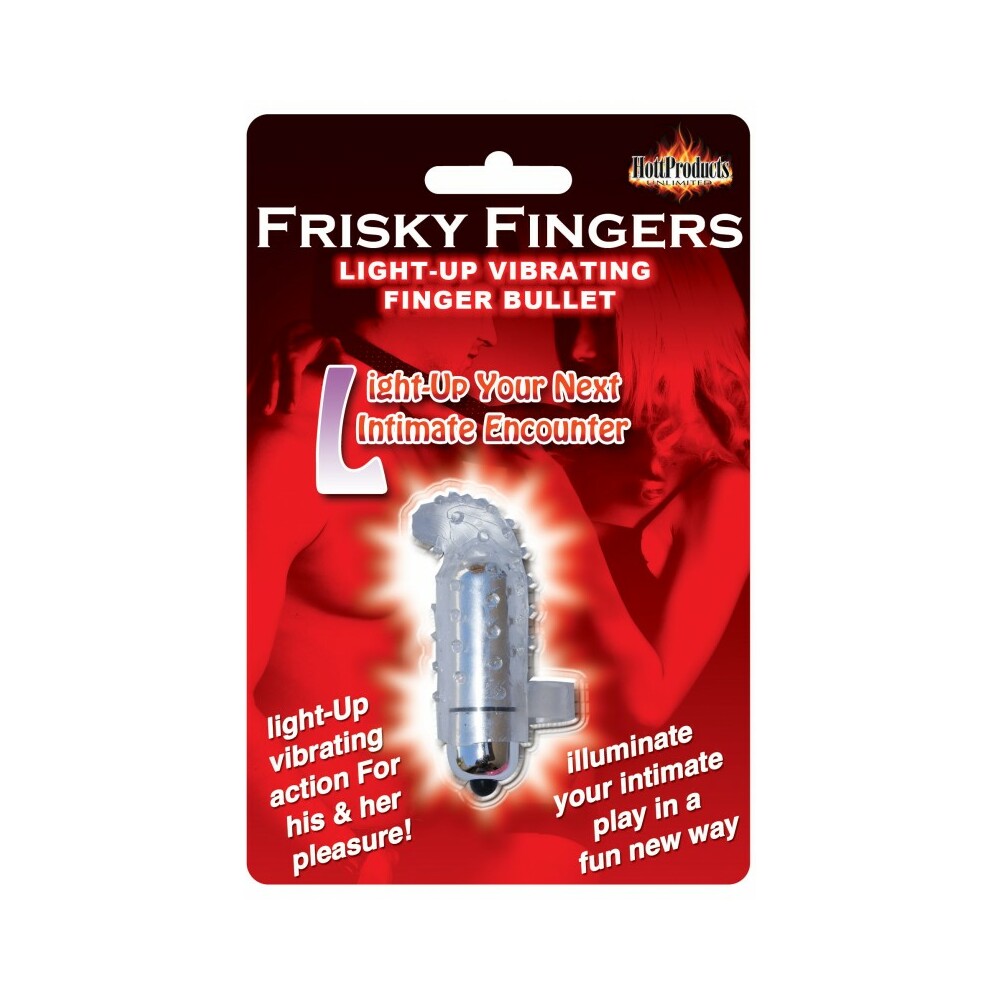 Light Up Frisky Finger - Clear. Frisky Fingers Clear finger vibrator on red retail card