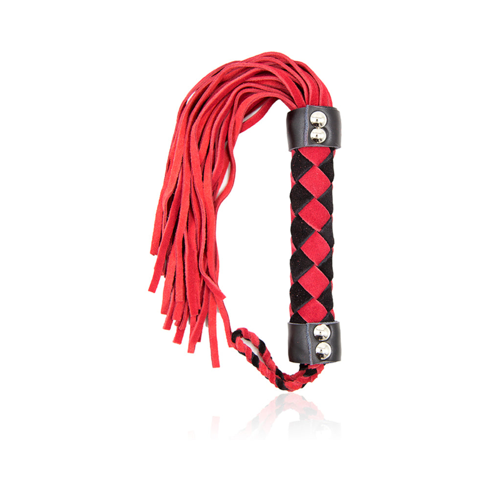 Ple''sur 15.5 in. Leather Flogger Red Red leather flogger with black diamond-woven handle