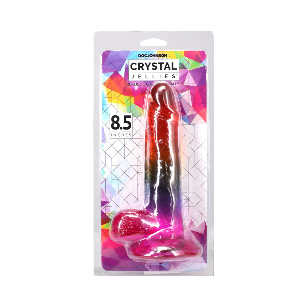 Crystal Jellies 8.5 in. Realistic Cock with Balls Rainbow Crystal Jellies 8.5-inch rainbow dildo with balls in pack