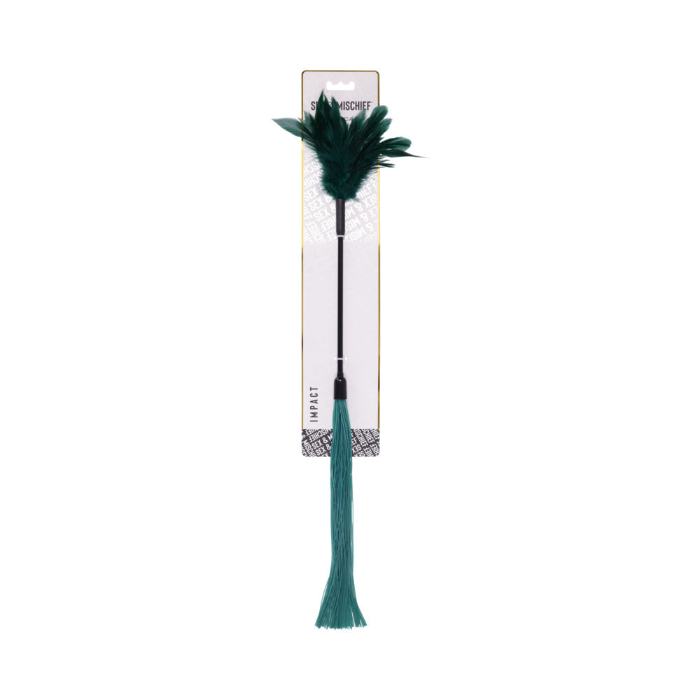 Sportsheets Sex & Mischief Indica Feather Tickler Sportsheets Indica dual-ended tickler with green feathers and silicone strands