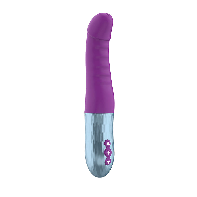 FemmeFunn Cadenza Rechargeable Silicone Thrusting G-Spot Vibrator Purple FemmeFunn Cadenza purple curved vibrator with transparent handle