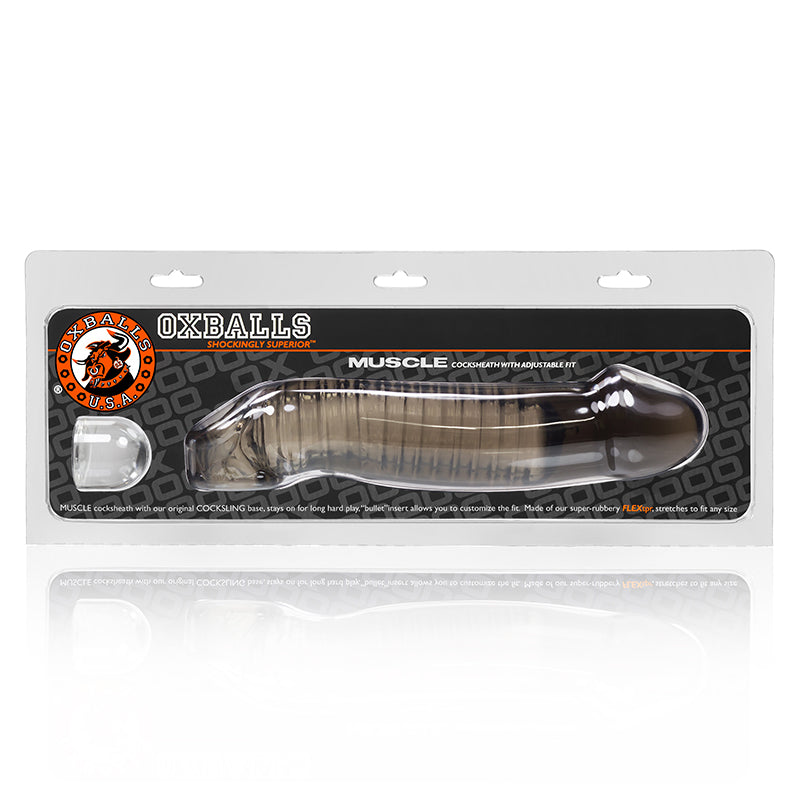 OxBalls Muscle, Cocksheath, Smoke OxBalls Muscle Smoke Gray Ribbed Sheath in wide package
