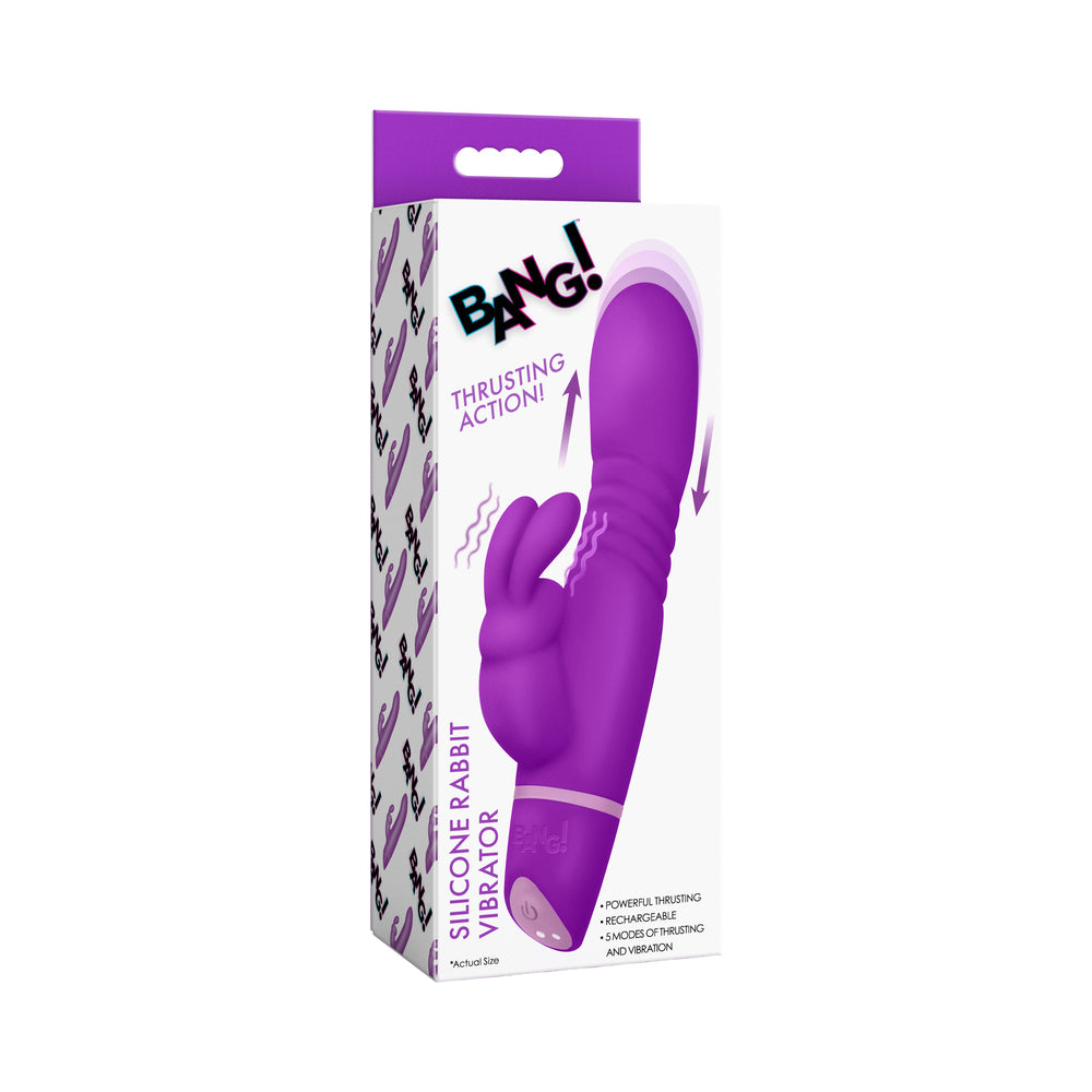 BANG! Silicone Rabbit Vibrator Purple BANG purple silicone rabbit vibrator in purple-and-white retail packaging