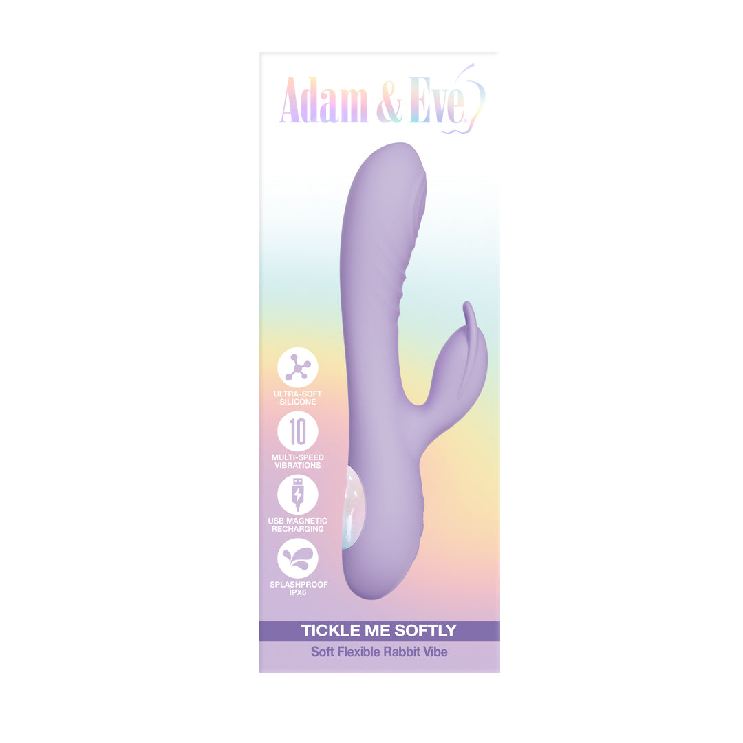 Adam & Eve Tickle Me Softly Soft Flexible Rabbit Vibe Adam and Eve Tickle Me Softly lilac vibrator in retail card